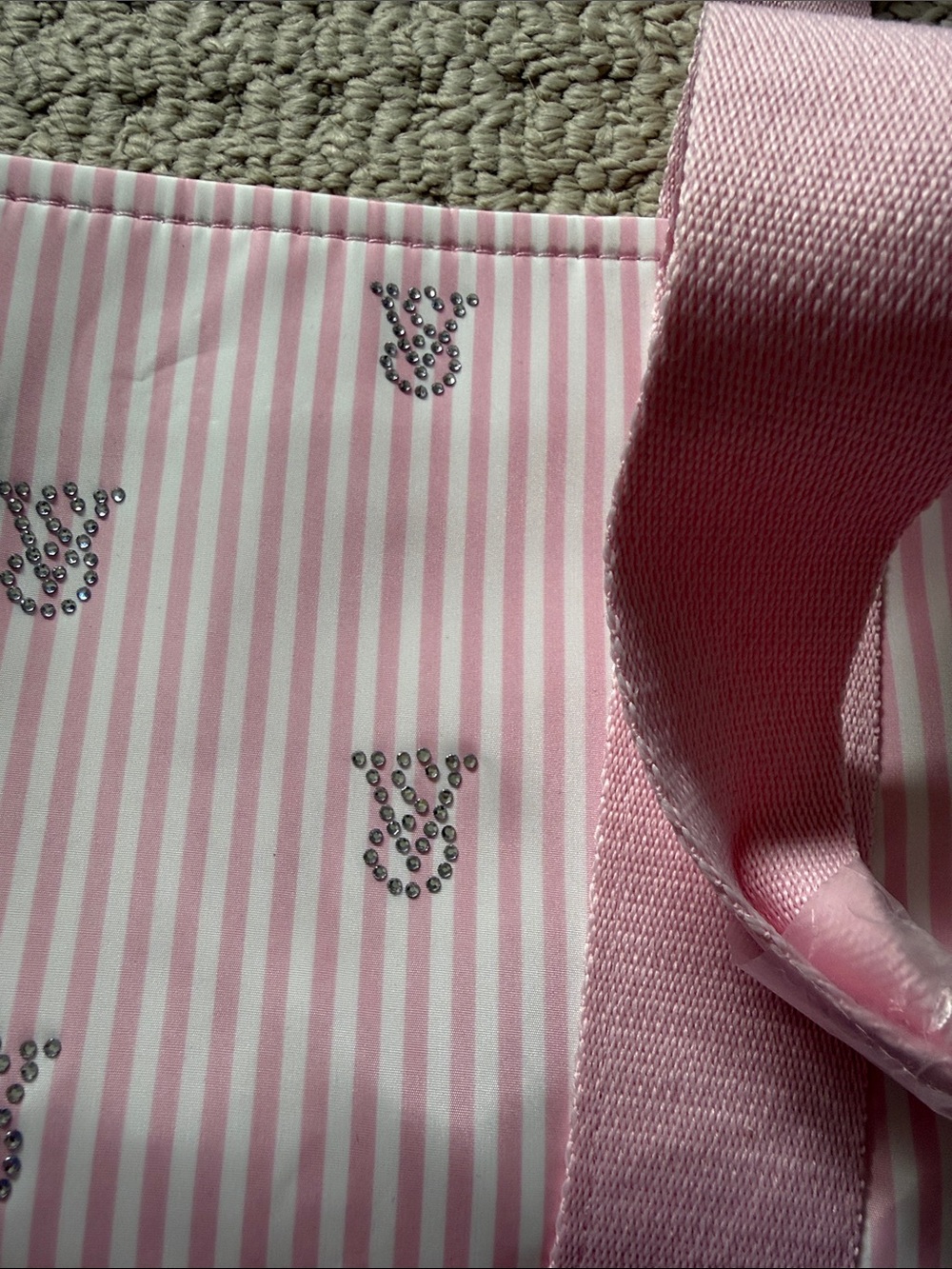Victoria secret Pink Striped Tote Bag with rhinestone detail - Picture 2 of 3